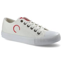 Trampki damskie Big Star, materiałowa sznurowana cholewka na miękkim płaskim gumowym spodzie, białe, HH274117. Białe trampki damskie Big Star, bez wzorów, z gumy, bez zapięcia. Za 89.99 zł.