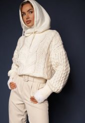 Jasnobeżowy Sweter z Wełną i Bawełną w Warkoczykowy Splot Kestina. Brązowe swetry klasyczne damskie Renee, m, z bawełny, bez kołnierzyka. Za 84.99 zł.