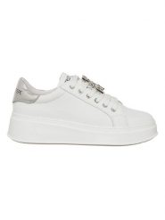 Patrizia Pepe Skórzane sneakersy w kolorze srebrno-białym rozmiar: 38. Białe obuwie sportowe damskie Patrizia Pepe, bez zapięcia. Za 404.10 zł.
