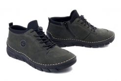 Rieker 55071-54 green, półbuty damskie. Zielone półbuty damskie Rieker, bez wzorów, ze skóry ekologicznej, bez obcasa, bez zapięcia. Za 313.65 zł.