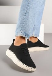 Czarne Sneakersy na Tłoczonej Platformie z Ażurową Cholewką Ronfira. Czarne obuwie sportowe damskie Renee, bez zapięcia. Za 99.99 zł.