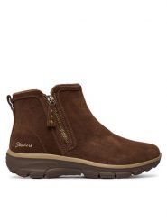 Skechers Botki Easy Going - Urban Zip 168188 Brązowy. Brązowe botki damskie Skechers, ze skóry, bez obcasa, na płaskiej podeszwie, bez zapięcia. Za 399.99 zł.
