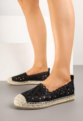 Czarne Ażurowe Espadryle Ozdobione Plecionką Meranovia. Czarne espadryle damskie Renee, z aplikacjami, bez obcasa. Za 74.99 zł.