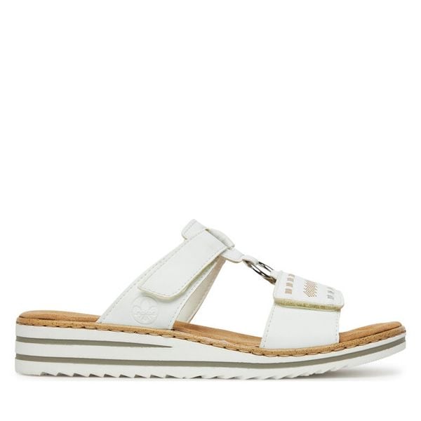 Klapki Rieker. Białe klapki damskie Rieker, bez wzorów, bez obcasa, bez zapięcia. Za 299.99 zł.