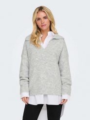 ONLY Sweter w kolorze jasnoszarym rozmiar: L. Szare swetry klasyczne damskie Only, l, ze splotem, bez kołnierzyka. Za 118.56 zł.