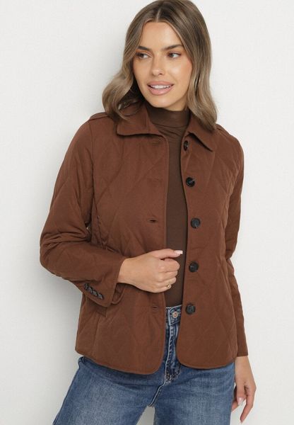 Brązowa Pikowana Kurtka Koszulowa z Pagonami Avedvira. Brązowe kurtki damskie Born2be, m, bez wzorów, z jeansu, bez kaptura. Za 169.99 zł.