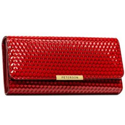 Duży, czerwony portfel damski ze skóry ekologicznej PTN 006-CUB Peterson. Czerwone portfele damskie Peterson, bez wzorów, ze skóry ekologicznej. Za 69.99 zł.