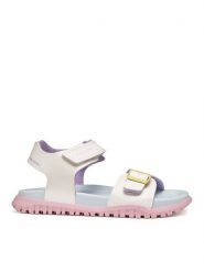 Geox Sandały J Sandal Fusbetto Gi J35HQA 000BC C0653 S Biały. Białe sandały dziewczęce Geox, ze skóry, bez obcasa, bez zapięcia. Za 209.99 zł.