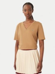 Lacoste T-Shirt TF7300 Brązowy Regular Fit. Brązowe t-shirty damskie Lacoste, bez wzorów, z bawełny, bez kołnierzyka. Za 289.99 zł.