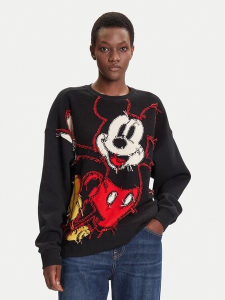 Desigual Bluza Hello Mickey 25WWSK14 Czarny Regular Fit. Czarne bluzy damskie Desigual, s, bez wzorów, z bawełny, bez kaptura. Za 459.99 zł.