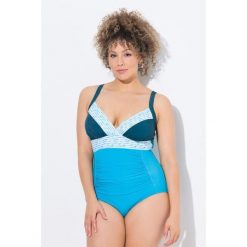 Damski Strój kąpielowy naszywki miękkie miseczki z recyklingu. Niebieskie stroje jednoczęściowe Ulla Popken, z aplikacjami, z elastanu. Za 244.99 zł.