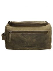 HIDE & STITCHES Skórzana kosmetyczka w kolorze khaki - 26 x 15 x 14,5 cm rozmiar: onesize. Brązowe kosmetyczki damskie HIDE & STITCHES, bez wzorów, z materiału. Za 130.99 zł.