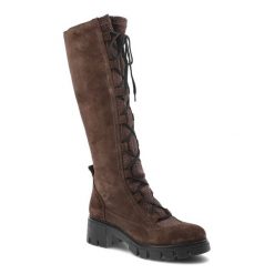 Brązowe Kozaki Simen Eleganckie Wysoki Buty Damskie. Brązowe kozaki damskie Simen, bez obcasa, bez zapięcia. Za 619.00 zł.