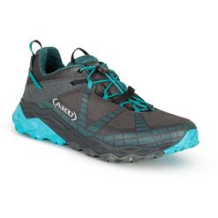 Buty sportowe trekkingowe damskie Aku Flyrock Gore-tex. Niebieskie obuwie trekkingowe damskie Aku, z gore-texu, bez zapięcia. Za 389.00 zł.