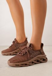 Brązowe Siateczkowe Sneakersy na Grubej Podeszwie z Perforacją Mirarien. Brązowe obuwie sportowe casual damskie Born2be, z jeansu, bez zapięcia. Za 89.99 zł.