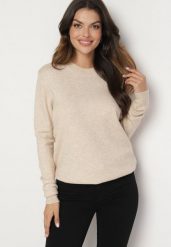 Beżowy Klasyczny Sweter z Wełną Mailira. Brązowe swetry klasyczne damskie Born2be, l, z jeansu, bez kołnierzyka. Za 59.99 zł.