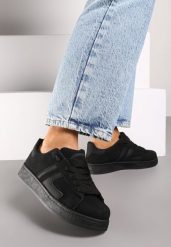 Czarne Płaskie Sneakersy Sznurowane z Paskami Artomi. Czarne obuwie sportowe damskie Renee, na wiosnę, z jeansu, bez zapięcia. Za 69.99 zł.