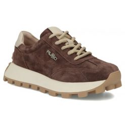 Skórzane półbuty sneakersy na platformie brązowe Filippo DP7498. Brązowe półbuty damskie Filippo, bez wzorów, ze skóry, bez obcasa, na platformie, bez zapięcia. Za 219.99 zł.