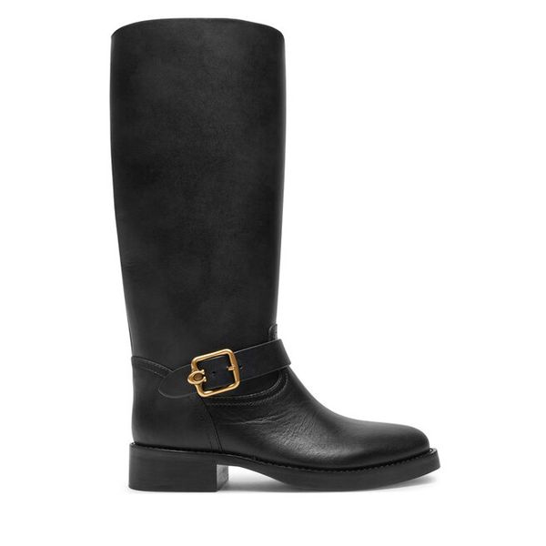 Oficerki Coach. Czarne kozaki damskie Coach, bez obcasa, na płaskiej podeszwie, bez zapięcia. Za 1,239.00 zł.