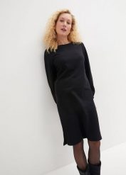 Sukienka dresowa z rękawami balonowymi i rozcięciem. Czarne sukienki damskie bonprix, bez wzorów, z dresówki, bez ramiączek. Za 107.99 zł.