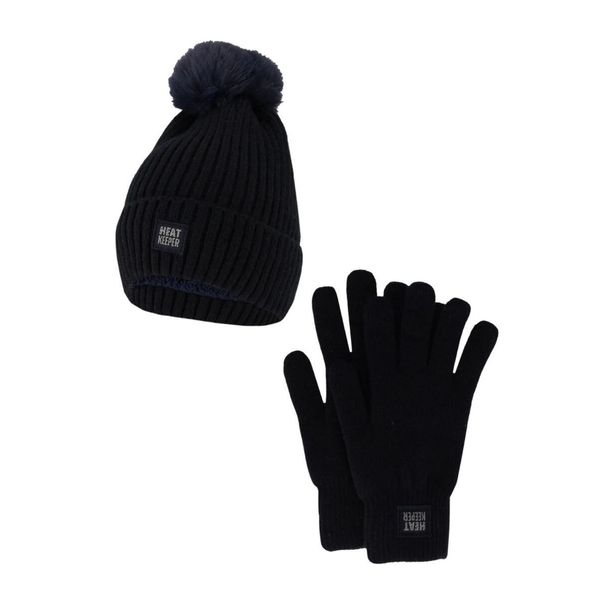 Damski Zimowy Zestaw Termiczny - Czapka + Rękawiczki - Granatowy. Niebieskie czapki damskie HEAT KEEPER, na zimę, bez wzorów, z poliesteru. W wyprzedaży za 134.32 zł.