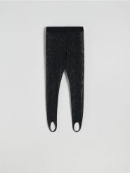 Błyszczące legginsy z rozcięciami - czarny. Czarne legginsy damskie Reserved, l, bez wzorów, z dzianiny. W wyprzedaży za 49.99 zł.