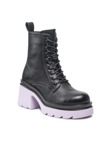 DeeZee Trzewiki H90112-1 Czarny. Czarne botki damskie DeeZee, ze skóry, bez obcasa, na słupku, bez zapięcia. Za 149.99 zł.