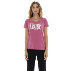 Koszulka z bawełna na co dzień na siłownię. Fioletowe bluzki damskie LEONE 1947 APPAREL, bez wzorów, z bawełny, sportowe, bez kołnierzyka, bez ramiączek. W wyprzedaży za 67.30 zł.