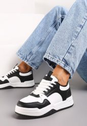 Czarno-Białe Sneakersy na Grubej Podeszwie z Cholewką Przed Kostkę Alriel. Czarne obuwie sportowe damskie Renee, przed kostkę, bez zapięcia. Za 89.99 zł.