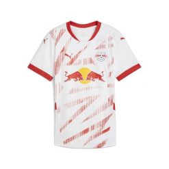 Damska koszulka domowa RB Leipzig 24/25 PUMA White For All Time Red. Białe koszulki damskie Puma, bez wzorów, bez kołnierzyka, bez ramiączek. Za 398.55 zł.