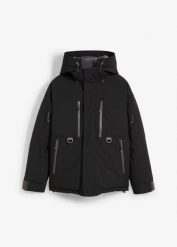 Wodoodporna kurtka narciarska ze śniegołapem. Czarne kurtki damskie bonprix, bez wzorów, bez kaptura. Za 439.99 zł.