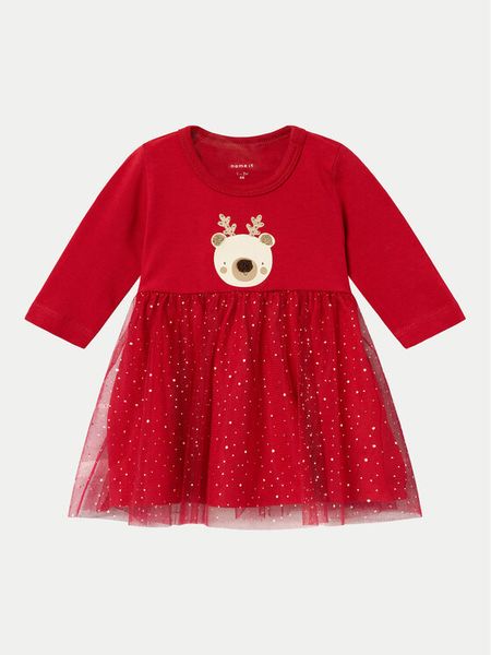 NAME IT Sukienka codzienna 13234546 Czerwony Regular Fit. Czerwone sukienki dziewczęce Name it, bez wzorów, z bawełny, bez ramiączek, proste. Za 49.99 zł.