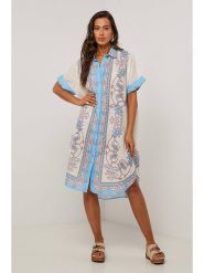 Le Monde du Lin Sukienka w kolorze kremowo-błękitnym rozmiar: 38/40. Brązowe sukienki damskie Le Monde du Lin, bez wzorów, klasyczne, bez ramiączek. Za 164.02 zł.