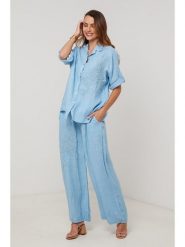 Lin Passion Lniana koszula w kolorze błękitnym rozmiar: 38/40. Niebieskie koszule damskie Lin Passion, bez wzorów, ze lnu, klasyczne, bez kołnierzyka, bez ramiączek. Za 165.99 zł.