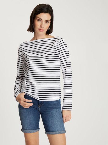 Cross Jeans Koszulka w kolorze biało-czarnym rozmiar: S. Białe bluzki damskie Cross Jeans, s, bez wzorów, z jeansu, bez kołnierzyka, bez ramiączek. Za 56.79 zł.