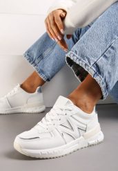 Białe Sneakersy z Klasycznym Sznurowaniem i Wstawkami z Siateczki Veloraa. Białe obuwie sportowe damskie Renee, z materiału, bez zapięcia. Za 79.99 zł.