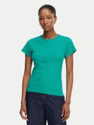Tommy Hilfiger T-Shirt WW0WW48702 Zielony Slim Fit. Zielone t-shirty damskie Tommy Hilfiger, xs, bez wzorów, z bawełny, bez kołnierzyka. Za 249.99 zł.