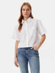 Guess Koszula W5GH98 WH7P1 Biały Regular Fit. Białe koszule damskie Guess, s, z aplikacjami, z bawełny, bez kołnierzyka, bez ramiączek. Za 159.99 zł.