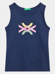 United Colors Of Benetton Top 3I1XCH012 Granatowy Regular Fit. Niebieskie koszulki i t-shirty dziewczęce United Colors Of Benetton, bez wzorów, z bawełny, bez kołnierzyka, bez ramiączek. Za 69.99 zł.