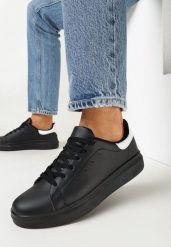 Czarno-Białe Sznurowane Sneakersy na Płaskiej Podeszwie Didi. Czarne obuwie sportowe damskie Born2be, z jeansu, bez zapięcia. Za 89.99 zł.