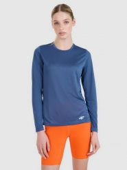 4F Longsleeve do biegania szybkoschnący damski - granatowy L. Niebieskie koszulki sportowe damskie 4F, l, bez wzorów, z dzianiny, bez ramiączek, do biegania. W wyprzedaży za 79.99 zł.