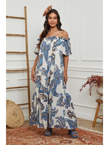 Fleur de Lin Sukienka w kolorze biało-błękitnym rozmiar: XL. Białe sukienki damskie Fleur de Lin, bez wzorów, z bawełny, bez ramiączek. Za 148.61 zł.