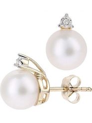 Diamant Exquis Złote kolczyki-wkrętki z diamentami i perłami rozmiar: onesize. Białe kolczyki damskie Diamant Exquis, z diamentem, złote. Za 948.99 zł.