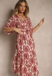 Czerwona Sukienka z Bawełną i Abstrakcyjnym Motywem Filarella. Czerwone sukienki damskie Renee, bez wzorów, z bawełny, eleganckie, bez ramiączek. W wyprzedaży za 47.99 zł.