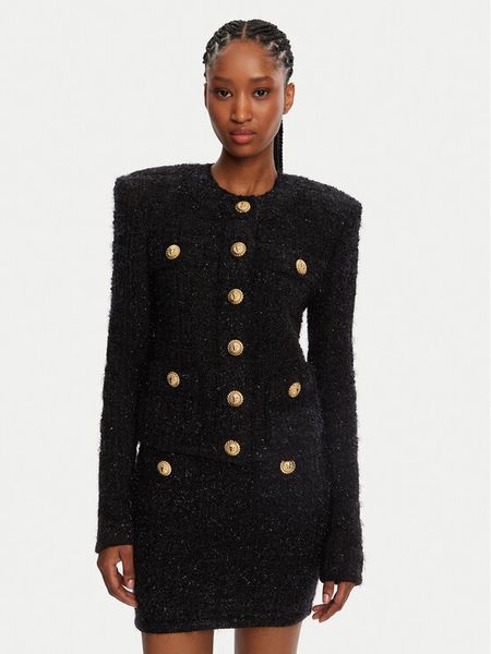 Balmain Kardigan DF1SK249KG43 Czarny Regular Fit. Czarne kardigany damskie Balmain, bez wzorów, z syntetyku. Za 7,759.00 zł.