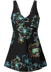 Sukienka kąpielowa shape, średni stopień modelowania sylwetki, z dekoltem w serek. Czarne sukienki damskie bonprix, bez wzorów, eleganckie, bez ramiączek. Za 169.99 zł.