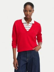 Tommy Jeans Sweter Essential DW0DW19888 Czerwony Regular Fit. Czerwone swetry klasyczne damskie Tommy Jeans, xxs, z bawełny, bez kołnierzyka. Za 369.99 zł.