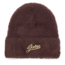Czapka Guess. Brązowe czapki damskie Guess, na zimę, z aplikacjami. Za 154.99 zł.