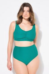 Damskie Figi od bikini figi wysoki stan fakturowany materiał. Zielone figi Ulla Popken, bez wzorów, z elastanu. Za 101.99 zł.