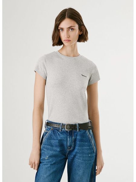 Pepe Jeans Koszulka "Merida" w kolorze jasnoszarym rozmiar: S. Szare koszulki damskie Pepe Jeans, s, bez wzorów, z jeansu, bez kołnierzyka, bez ramiączek. Za 83.03 zł.